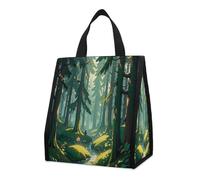 QMKFWT Enchanted Wilderness Fantasy on Dark Green Lunch Bag Zaino isolato pieghevole e riutilizzabile borse termiche per uomo donna