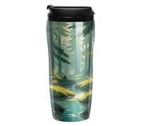 QMKFWT Enchanted Wilderness Fantasy on Dark Green Tazza da caffè riutilizzabile isolata a tenuta stagna bicchiere da viaggio con coperchio, doppia parete, a prova di fuoriuscite, per caffè ghiacciato