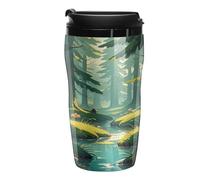 QMKFWT Enchanted Wilderness Fantasy on Dark Green Tazza da caffè riutilizzabile isolata a tenuta stagna bicchiere da viaggio con coperchio, doppia parete, a prova di fuoriuscite, per caffè ghiacciato
