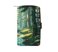 QMKFWT Enchanted Wilderness Fantasy su portafoglio in pelle verde scuro lungo portafoglio degli assegni portafogli classico bifold da donna pochette con finestra ID