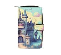 QMKFWT Fairytale Castle - Portafoglio lungo in pelle con libretto degli assegni, classico, bifold da donna, con finestra per documento d'identità