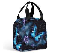 QMKFWT Galaxy Blue Butterfly Borsa per il pranzo resistente isolata grande palestra Lunch Tote Box portatile a prova di perdite Contenitori per alimenti riutilizzabili per il pranzo per lavoro, viaggi