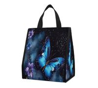 QMKFWT Galaxy Blue Butterfly - Borsa termica per il pranzo, pieghevole e riutilizzabile, per uomo e donna