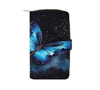 QMKFWT Galaxy Blue Butterfly Portafoglio lungo in pelle portafoglio degli assegni portafogli classico bifold da donna pochette con finestra ID