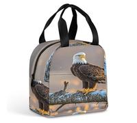 QMKFWT Golden Sunset Bald Eagle Borsa per il pranzo resistente isolata grande palestra Lunch Tote Box portatile a prova di perdite Contenitori per alimenti riutilizzabili per il pranzo per lavoro