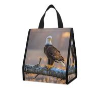 QMKFWT Golden Sunset Bald Eagle - Borsa termica per il pranzo, pieghevole e riutilizzabile, per uomini e donne