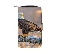 QMKFWT Golden Sunset Bald Eagle Portafoglio in pelle portafoglio lungo libretto degli assegni portafogli classico bifold da donna pochette con finestra ID