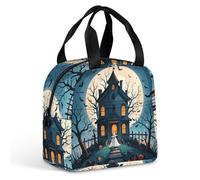 QMKFWT Haunted House Tree Witch Borsa per il pranzo di Halloween, resistente, isolata, grande, per palestra, portatile, a prova di perdite, riutilizzabile, per lavoro, viaggi, picnic