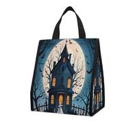 QMKFWT Haunted House Tree Witch, borsa termica per Halloween, zaino pieghevole e riutilizzabile, per uomini e donne