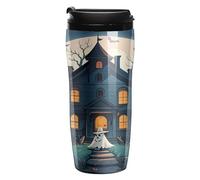 QMKFWT Haunted House Tree Witch - Tazza da caffè riutilizzabile, isolata, a prova di perdite, con coperchio, a doppia parete, a prova di fuoriuscite, per caffè ghiacciato/caldo, regalo per madri e