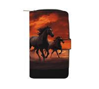 QMKFWT Horses Red Glowing Clouds portafoglio in pelle portafoglio lungo libretto degli assegni portafogli classico bifold donna pochette con finestra ID