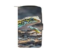 QMKFWT Leopard Little Gecko Portafoglio lungo in pelle portafoglio degli assegni portafogli classico bifold da donna pochette con finestra ID