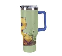 QMKFWT Little Duck with Blue Eyes Tazza da caffè da viaggio riutilizzabile durevole in acciaio inossidabile isolato con manico e cannuccia resistente alle perdite, tazza termica portatile, regalo per