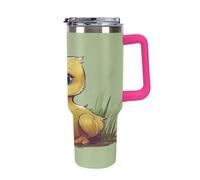 QMKFWT Little Duck with Blue Eyes Tazza da caffè da viaggio riutilizzabile durevole in acciaio inossidabile isolato con manico e cannuccia resistente alle perdite, tazza termica portatile, regalo per