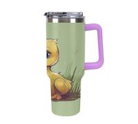 QMKFWT Little Duck with Blue Eyes Tazza da caffè da viaggio riutilizzabile durevole in acciaio inossidabile isolato con manico e cannuccia resistente alle perdite, tazza termica portatile, regalo per