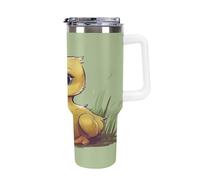 QMKFWT Little Duck with Blue Eyes Tazza da caffè da viaggio riutilizzabile durevole in acciaio inossidabile isolato con manico e cannuccia resistente alle perdite, tazza termica portatile, regalo per
