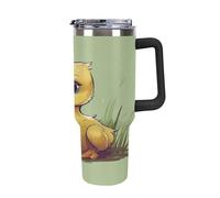 QMKFWT Little Duck with Blue Eyes Tazza da caffè da viaggio riutilizzabile durevole in acciaio inossidabile isolato con manico e cannuccia resistente alle perdite, tazza termica portatile, regalo per