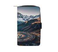 QMKFWT Mountain Compass - Portafoglio lungo in pelle con libretto degli assegni e portafoglio classico bifold da donna con finestra ID