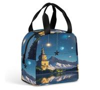 QMKFWT Nightsky - Borsa per il pranzo con luna e stelle, resistente, isolata, grande, portatile, a prova di perdite, riutilizzabile, per lavoro, viaggi, picnic