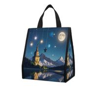 QMKFWT Nightsky, borsa termica per il pranzo, con luna e stelle, pieghevole, riutilizzabile, per uomini e donne