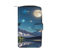 QMKFWT Nightsky, portafoglio da donna in pelle con luna, stelle e luna, portafoglio lungo per assegni, classico, con finestra per documento d'identità