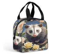 QMKFWT Opossum and Roses Borsa per il pranzo isolata durevole grande palestra Lunch Tote Box portatile a prova di perdite contenitori per alimenti riutilizzabili per il pranzo per lavoro, viaggi