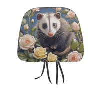 QMKFWT Opossum and Roses - Copertura per poggiatesta auto, regolabile e riutilizzabile, anti-sporco, flessibile, antipolvere, per la maggior parte dei veicoli