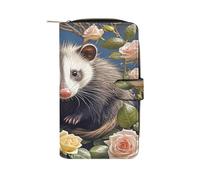 QMKFWT Opossum And Roses Portafoglio in pelle lungo libretto degli assegni portafogli classico bifold da donna frizione con finestra ID