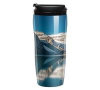QMKFWT Panorama of The Lake Louise Mountains, tazza da caffè riutilizzabile, isolata, a tenuta stagna, con coperchio, a doppia parete, a prova di fuoriuscite, per caffè ghiacciato/caldo, regalo per