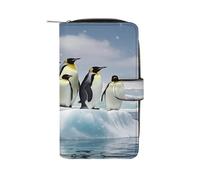 QMKFWT Penguins On The Iceberg Portafoglio lungo in pelle portafoglio degli assegni portafogli classico bifold da donna pochette con finestra ID