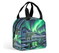 QMKFWT Polar Bears Northern Lights Borsa per il pranzo isolata durevole grande palestra Lunch Tote Box portatile a prova di perdite contenitori per alimenti riutilizzabili per il pranzo per lavoro