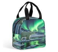 QMKFWT Polar Bears Northern Lights Borsa per il pranzo isolata durevole grande palestra Lunch Tote Box portatile a prova di perdite contenitori per alimenti riutilizzabili per il pranzo per lavoro