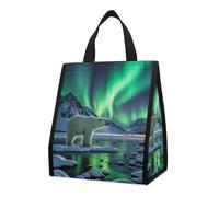 QMKFWT Polar Bears Northern Lights - Borsa termica per il pranzo, pieghevole e riutilizzabile, per uomo e donna