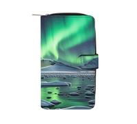 QMKFWT Polar Bears Northern Lights Portafoglio lungo in pelle portafoglio degli assegni portafogli classico bifold da donna pochette con finestra ID