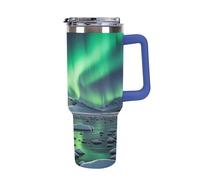QMKFWT Polar Bears Northern Lights - Tazza da caffè da viaggio riutilizzabile e durevole, in acciaio inox, con manico e cannuccia, resistente alle perdite, tazza termica portatile, regalo per uomini e