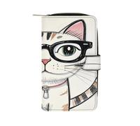QMKFWT Portafoglio da donna in pelle stile hipster con gattino, portafoglio lungo per assegni, classico, bifold, con finestra per documento d'identità