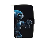 QMKFWT Portafoglio in pelle blu Robot lungo libretto degli assegni portafogli classico bifold da donna pochette con finestra ID