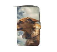 QMKFWT Portafoglio in pelle con cane e gatto faccia a faccia portafoglio lungo portafoglio degli assegni portafogli classico bifold da donna pochette con finestra ID
