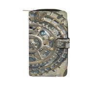 QMKFWT Portafoglio in pelle con ingranaggi meccanici Steampunk, portafoglio lungo per assegni, classico, bifold da donna, pochette con finestra per documento d'identità