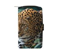 QMKFWT Portafoglio in pelle con stampa leopardata animali della giungla africana portafoglio lungo portafoglio degli assegni portafogli classico bifold da donna pochette con finestra ID