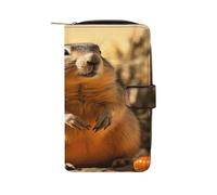 QMKFWT Portafoglio in pelle disegnato a mano della marmotta portafoglio lungo libretto degli assegni portafogli classico Bifold Ladies Clutch con finestra ID