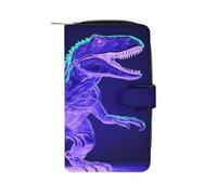 QMKFWT Portafoglio in pelle stile dinosauro verde portafoglio lungo libretto degli assegni portafogli classico bifold da donna pochette con finestra ID