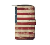 QMKFWT Portafoglio in pelle vintage con bandiera americana USA portafoglio lungo libretto degli assegni portafogli classico bifold da donna pochette con finestra ID