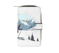 QMKFWT Portafoglio lungo in pelle a tema sci portafogli classico bifold da donna pochette con finestra ID