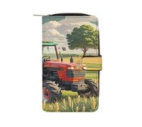 QMKFWT Portafoglio lungo in pelle a tema trattore, portafoglio per assegni, classico, bifold, pochette da donna con finestra per documento d'identità