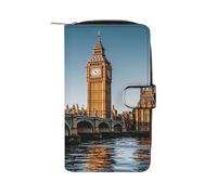 QMKFWT Portafoglio lungo in pelle Big Ben e Houses of Parliament Riverside Portafoglio lungo libretto degli assegni portafogli classico bifold da donna pochette con finestra ID
