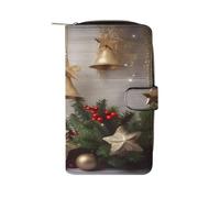 QMKFWT Portafoglio lungo in pelle con albero di Natale e campane portafogli classico bifold da donna pochette con finestra ID