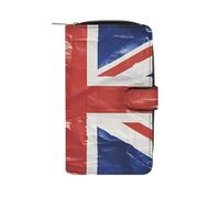 QMKFWT Portafoglio lungo in pelle con bandiera britannica, portafoglio per assegni, classico, bifold da donna, pochette con finestra per documento d'identità