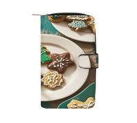 QMKFWT Portafoglio lungo in pelle con biscotti natalizi, portafoglio per assegni, classico, bifold, pochette da donna con finestra per documento d'identità