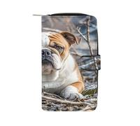 QMKFWT Portafoglio lungo in pelle con bulldogs inglesi portafogli classico bifold da donna pochette con finestra ID